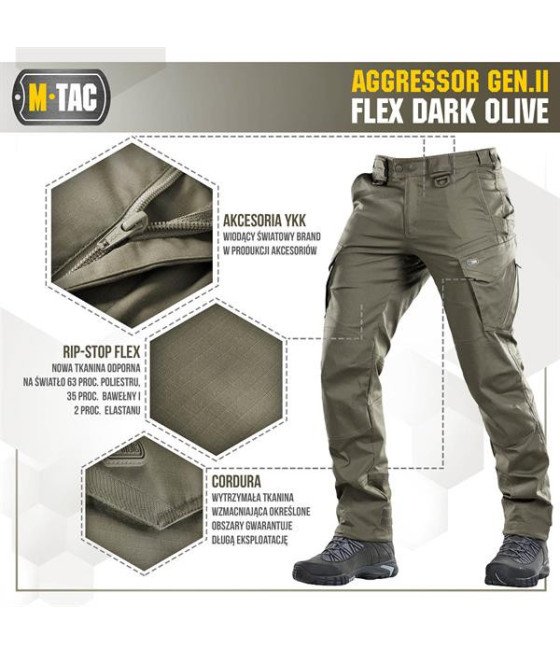 M-Tac Tactical Pants Aggressor Gen.II Flex Taktinės kelnės, Dark Olive spalvos