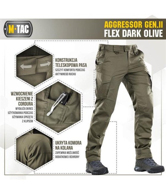 M-Tac Tactical Pants Aggressor Gen.II Flex Taktinės kelnės, Dark Olive spalvos