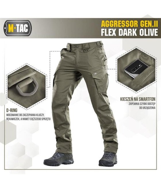 M-Tac Tactical Pants Aggressor Gen.II Flex Taktinės kelnės, Dark Olive spalvos