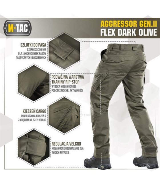 M-Tac Tactical Pants Aggressor Gen.II Flex Taktinės kelnės, Dark Olive spalvos